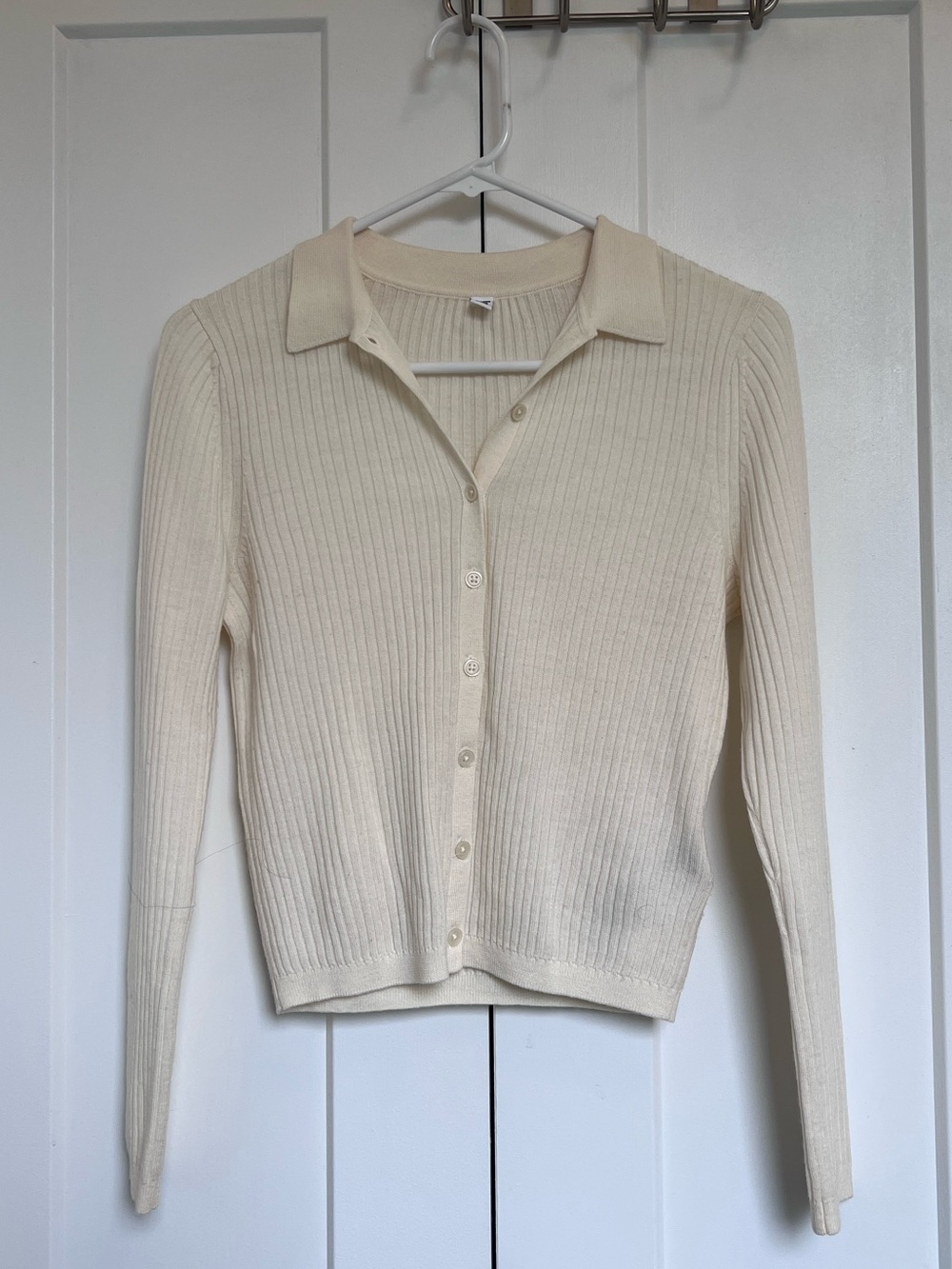 Uniqlo Cream Ribbed Button-Front Collared Cardigan - Picture 5 of 5
